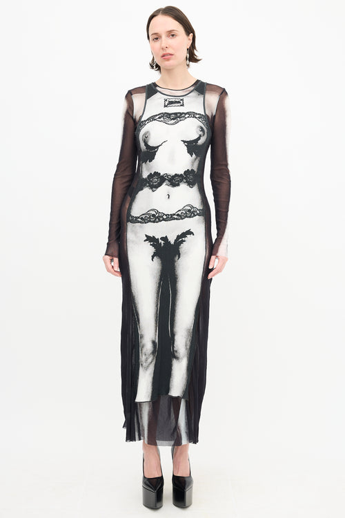 Jean Paul Gaultier Body Printed Maxi Dress