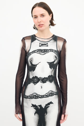 Jean Paul Gaultier Body Printed Maxi Dress