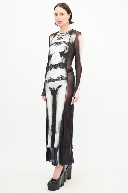 Jean Paul Gaultier Body Printed Maxi Dress