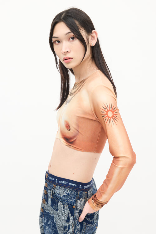 Jean Paul Gaultier Brown Nylon Chest Trompe L
Oeil Crop Top