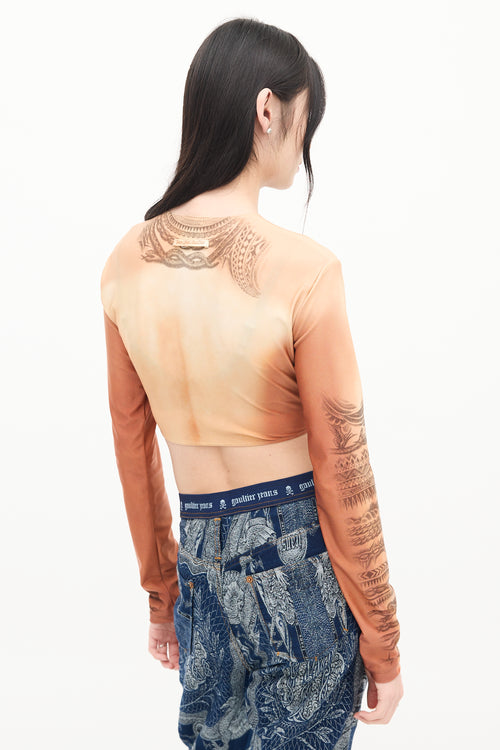 Jean Paul Gaultier Brown Nylon Chest Trompe L
Oeil Crop Top