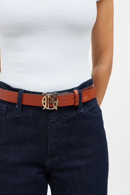 Jean Paul Gaultier Brown 
Silver Leather Logo Belt