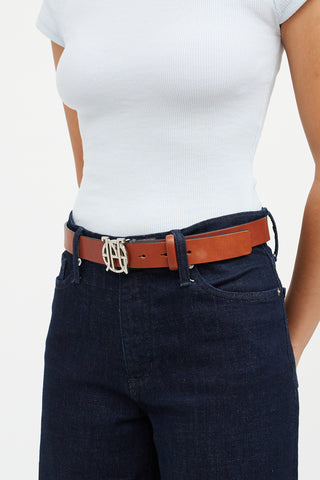 Jean Paul Gaultier Brown 
Silver Leather Logo Belt