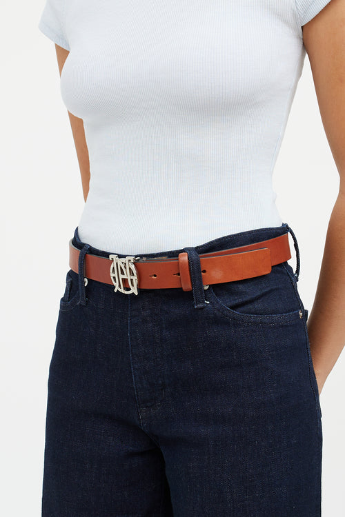 Jean Paul Gaultier Brown 
Silver Leather Logo Belt