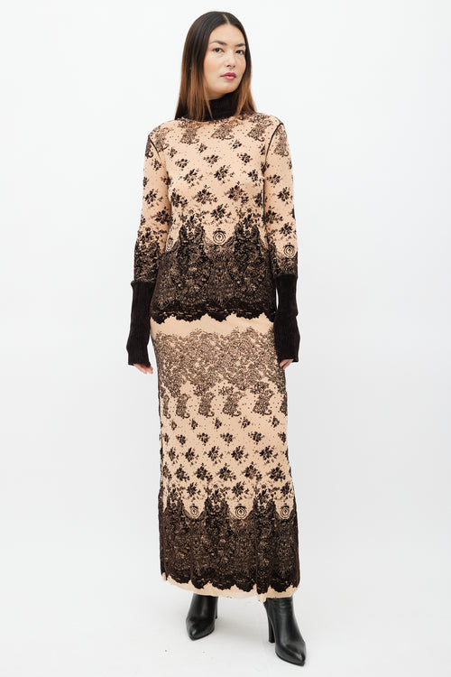 Jean Paul Gaultier Brown Velvet 
Beige Mesh Dress