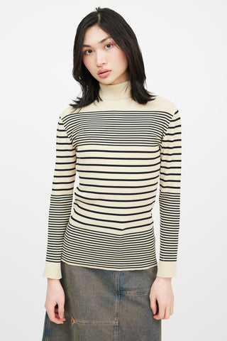 Jean Paul Gaultier Classique Beige 
Black Striped Turtleneck Top