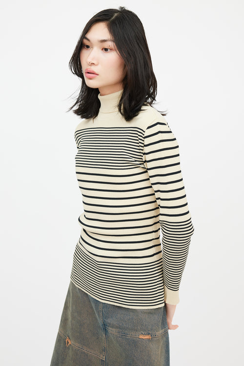 Jean Paul Gaultier Classique Beige 
Black Striped Turtleneck Top