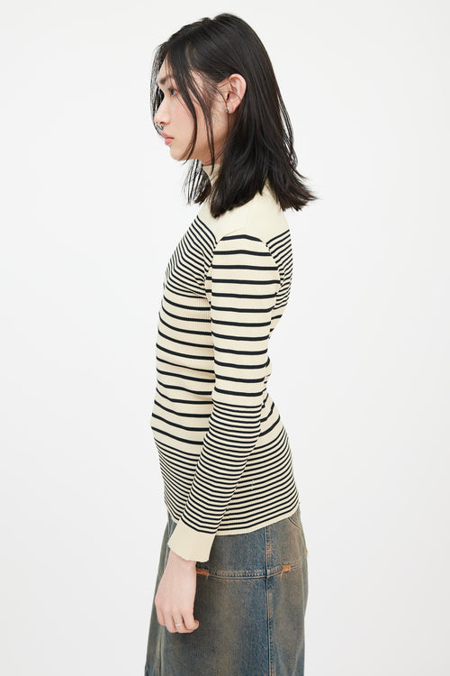 Jean Paul Gaultier Classique Beige 
Black Striped Turtleneck Top