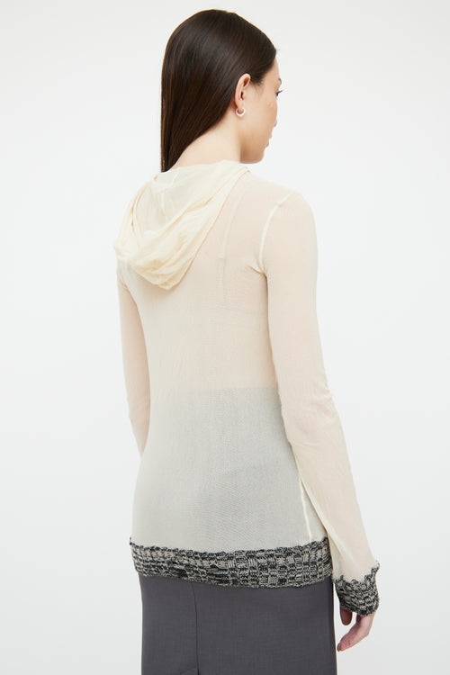 Jean Paul Gaultier Cream Sheer Mesh 
Knit Hooded Top