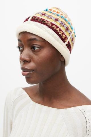 Jean Paul Gaultier Cream 
Multicolour Wool Sequin Knit Hat