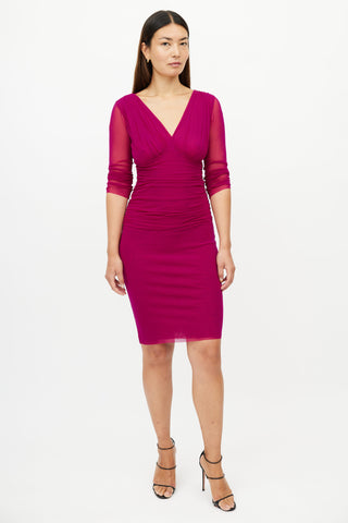 Jean Paul Gaultier Fuchsia Ruched Mesh Mini Dress