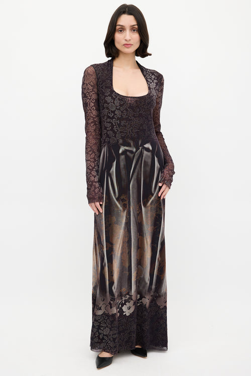 Jean Paul Gaultier Fuzzi Black 
Multi Mesh Floral Maxi Dress