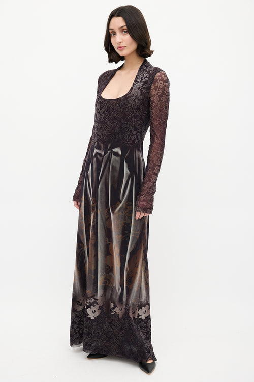 Jean Paul Gaultier Fuzzi Black 
Multi Mesh Floral Maxi Dress