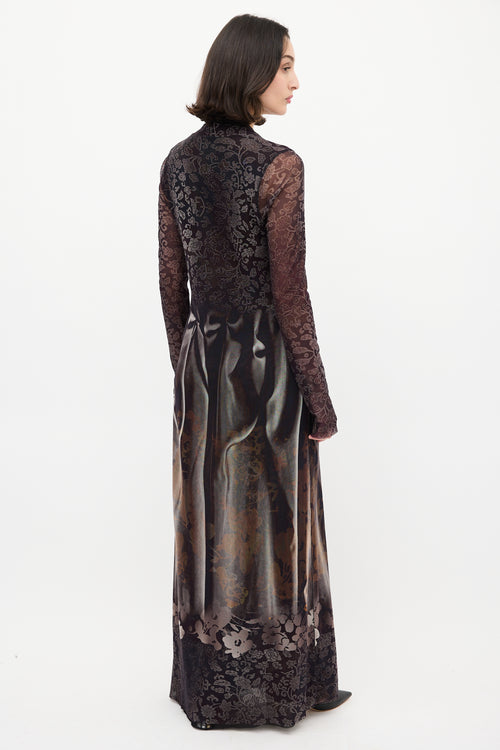 Jean Paul Gaultier Fuzzi Black 
Multi Mesh Floral Maxi Dress