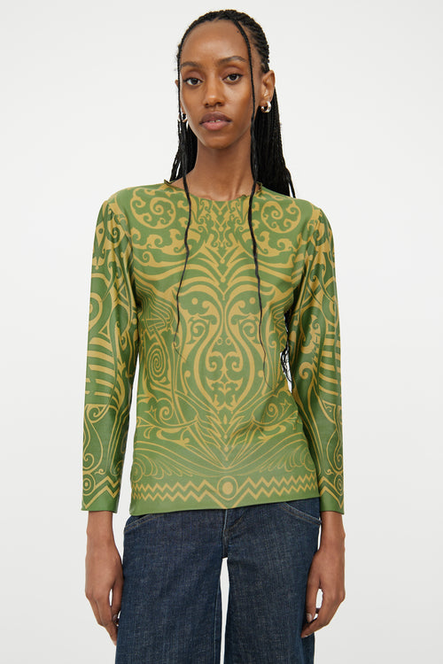 Jean Paul Gaultier Green Patterned Fitted Top