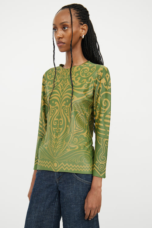 Jean Paul Gaultier Green Patterned Fitted Top