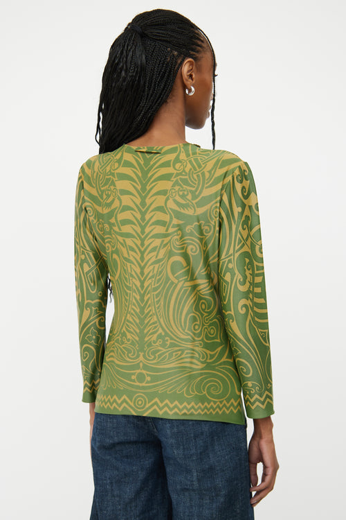 Jean Paul Gaultier Green Patterned Fitted Top