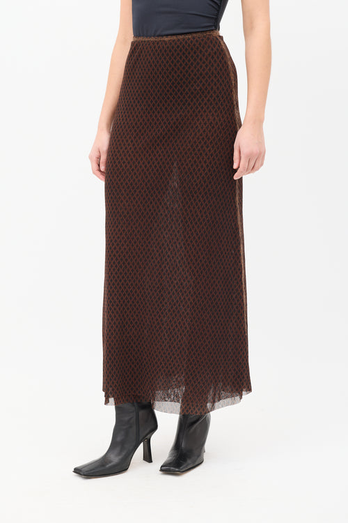 Jean Paul Gaultier Maille Brown 
Black Mesh Printed Midi Skirt