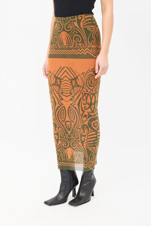 Jean Paul Gaultier SS 1996 Orange 
Green Mesh Printed Midi Skirt