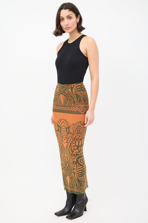 Jean Paul Gaultier SS 1996 Orange 
Green Mesh Printed Midi Skirt