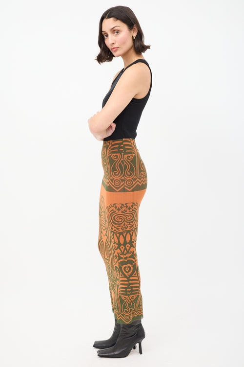 Jean Paul Gaultier SS 1996 Orange 
Green Mesh Printed Midi Skirt