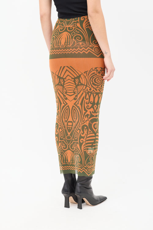 Jean Paul Gaultier SS 1996 Orange 
Green Mesh Printed Midi Skirt