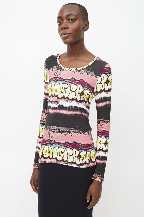 Jean Paul Gaultier Pink 
Multicolour Graffiti Print Top