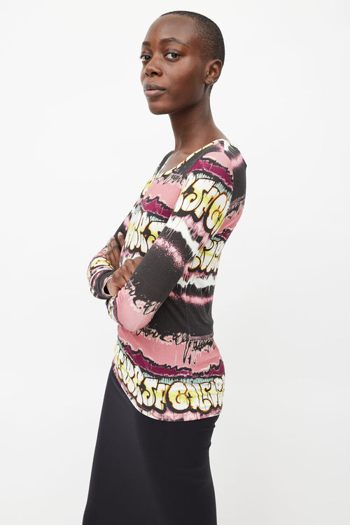 Jean Paul Gaultier Pink 
Multicolour Graffiti Print Top