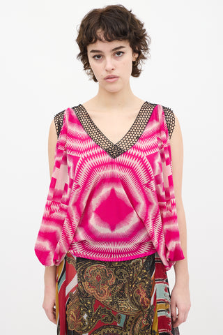 Jean Paul Gaultier Soleil Pink 
White Geometric Print Top