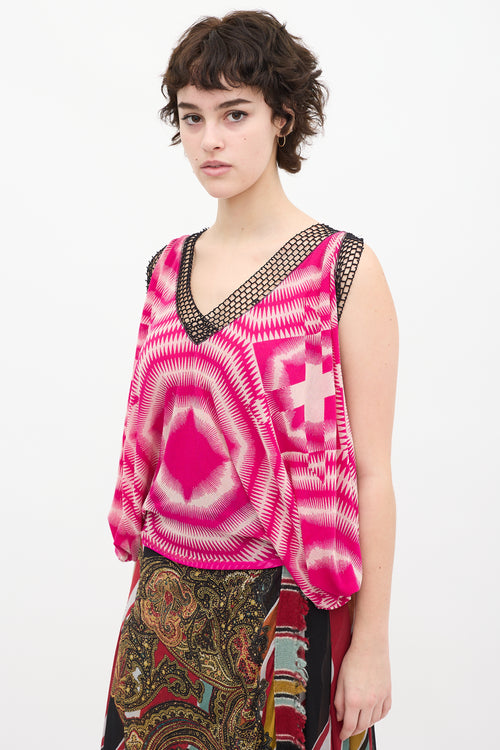 Jean Paul Gaultier Soleil Pink 
White Geometric Print Top