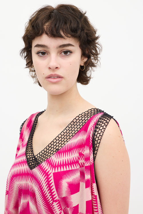 Jean Paul Gaultier Soleil Pink 
White Geometric Print Top