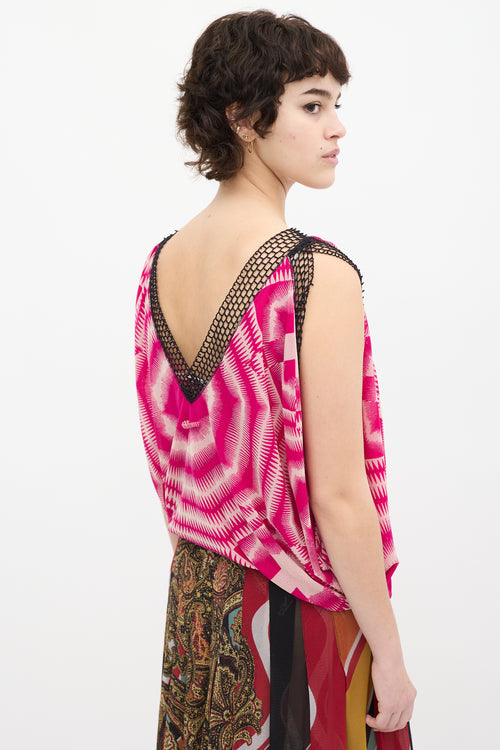 Jean Paul Gaultier Soleil Pink 
White Geometric Print Top