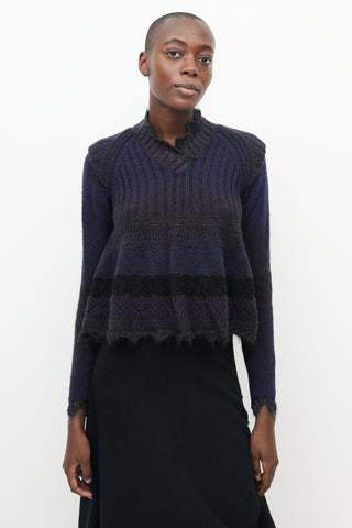 Jean Paul Gaultier Purple 
Black Crochet Trim Peplum Sweater