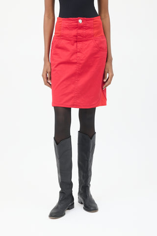 Jean Paul Gaultier Red Denim 
Mesh High Waist Skirt