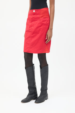 Jean Paul Gaultier Red Denim 
Mesh High Waist Skirt