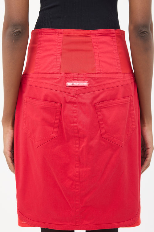 Jean Paul Gaultier Red Denim 
Mesh High Waist Skirt