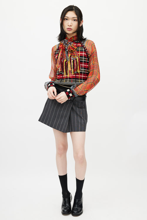 Jean Paul Gaultier Red 
Multicolour Plaid Knit Scarf Top