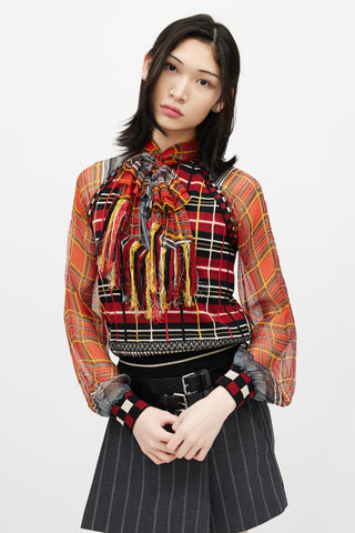 Jean Paul Gaultier Red 
Multicolour Plaid Knit Scarf Top