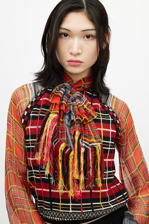 Jean Paul Gaultier Red 
Multicolour Plaid Knit Scarf Top