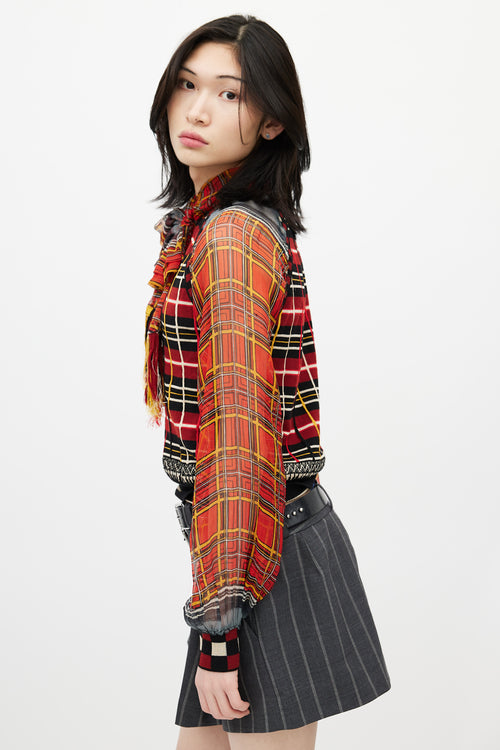 Jean Paul Gaultier Red 
Multicolour Plaid Knit Scarf Top