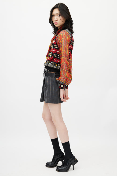 Jean Paul Gaultier Red 
Multicolour Plaid Knit Scarf Top