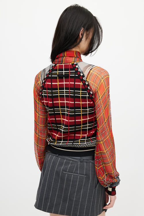 Jean Paul Gaultier Red 
Multicolour Plaid Knit Scarf Top