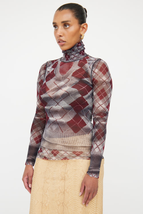 Jean Paul Gaultier Grey 
Burgundy Argyle Top