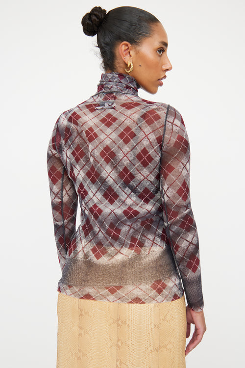 Jean Paul Gaultier Grey 
Burgundy Argyle Top