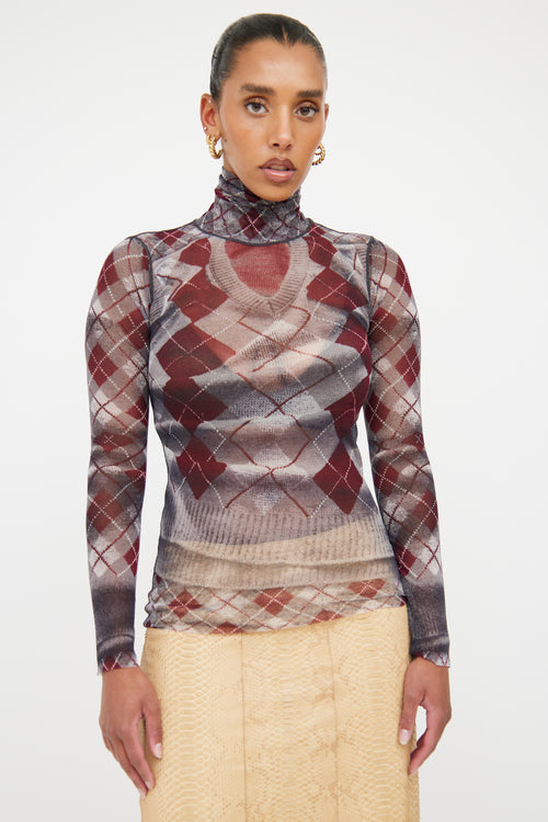 Jean Paul Gaultier Grey 
Burgundy Argyle Top