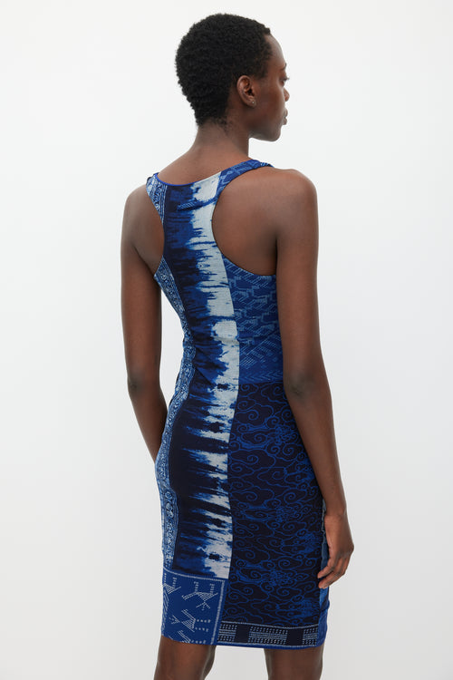 Jean Paul Gaultier Soleil Blue 
Black Mesh Printed Dress