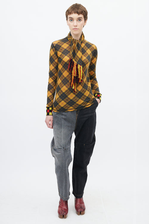 Jean Paul Gaultier Vintage Yellow 
Black Plaid Scarf Top