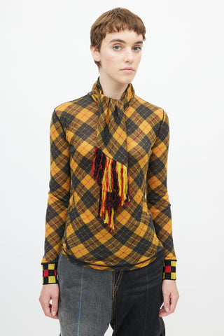 Jean Paul Gaultier Vintage Yellow 
Black Plaid Scarf Top