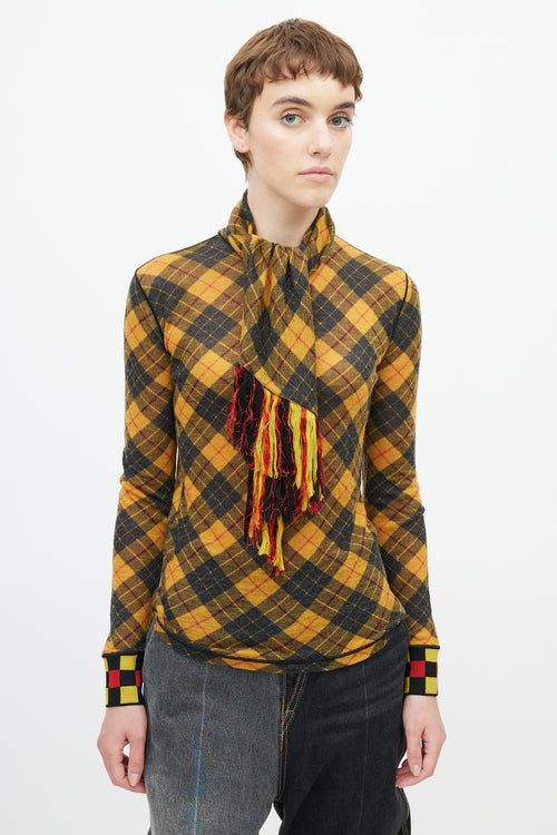 Jean Paul Gaultier Vintage Yellow 
Black Plaid Scarf Top