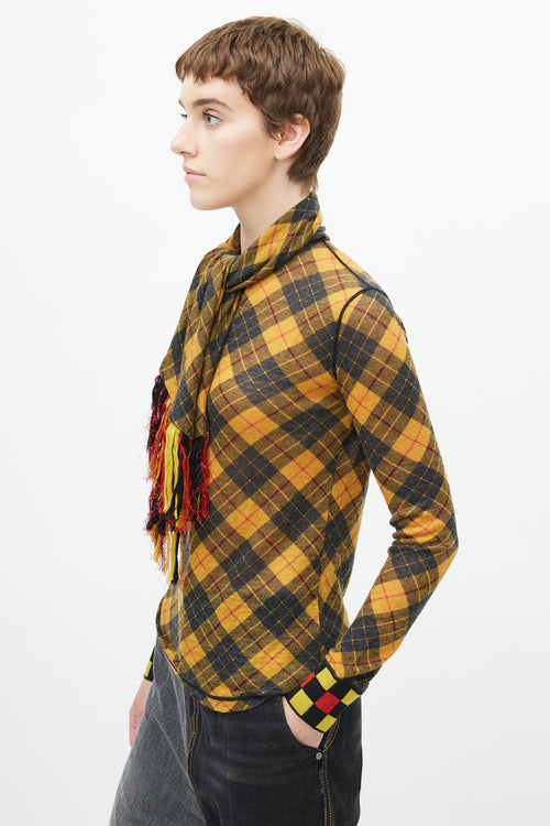 Jean Paul Gaultier Vintage Yellow 
Black Plaid Scarf Top